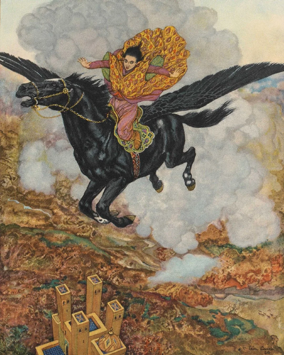 Ilustración de Léon Carré para El tarot de Las mil y una noches